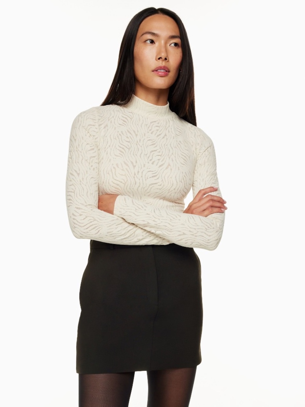 Aritzia ShapeLace Mockneck Long Sleeve Top Sheer Fitted Chic Women Size S